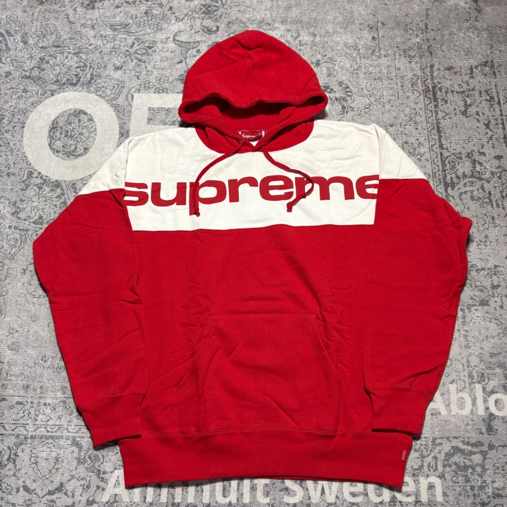 Supreme Block Logo Pullover Hoodie Mens XL Red White Colorblock Sweatshirt XL